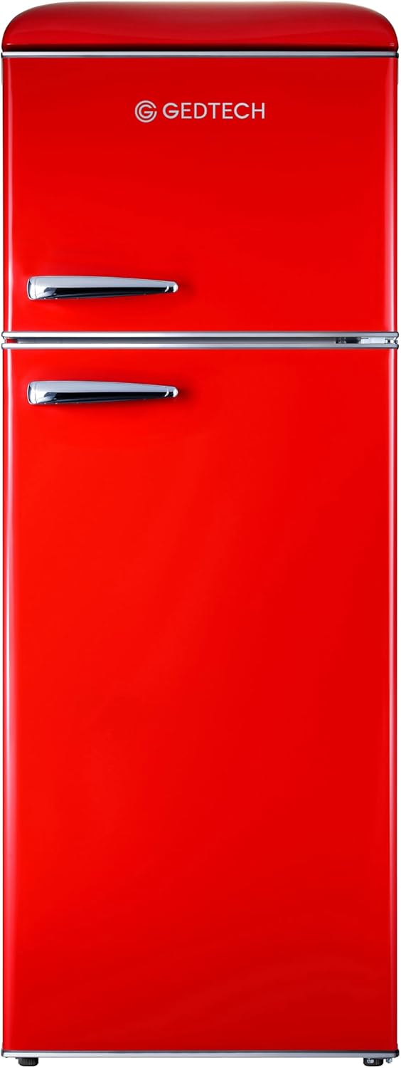 GEDTECH Réfrigérateur Double Porte Vintage GDPV215RD 310L Rouge Congélateur Haut Pose Libre Faible Consommation-Nestuphut