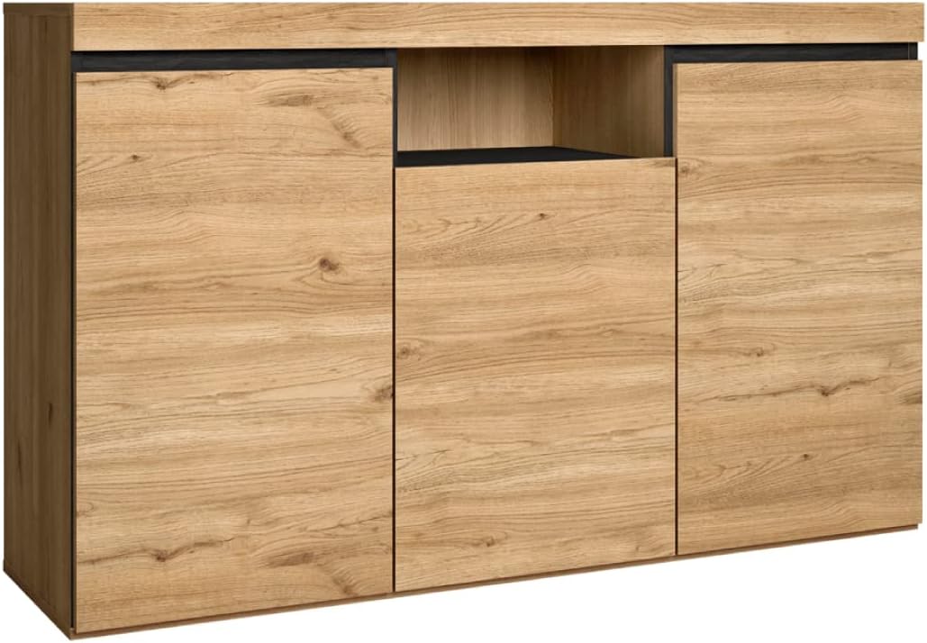 Buffet scandinave Skraut Home Naturale 140 cm 3 portes chene noir meuble rangement salon leger-Nestuphut