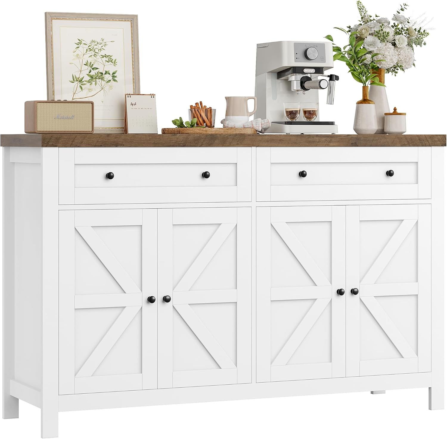 Buffet salle a manger HOCSOK 140 cm meuble rangement 2 tiroirs 4 portes etageres reglables blanc moderne-Nestuphut