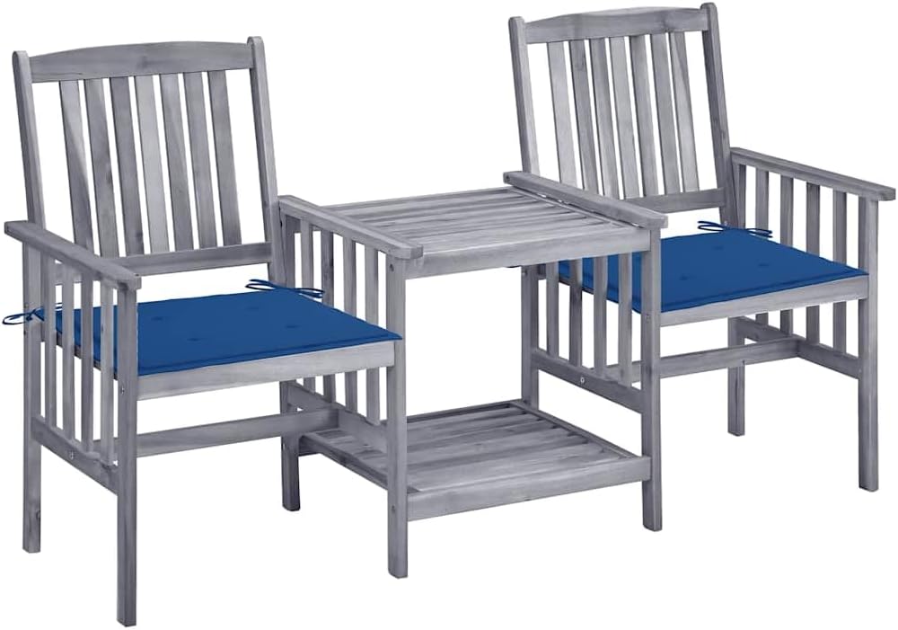 Chaises de jardin Générique avec table à thé et coussins - Acacia solide - mobilier salon de jardin-Nestuphut