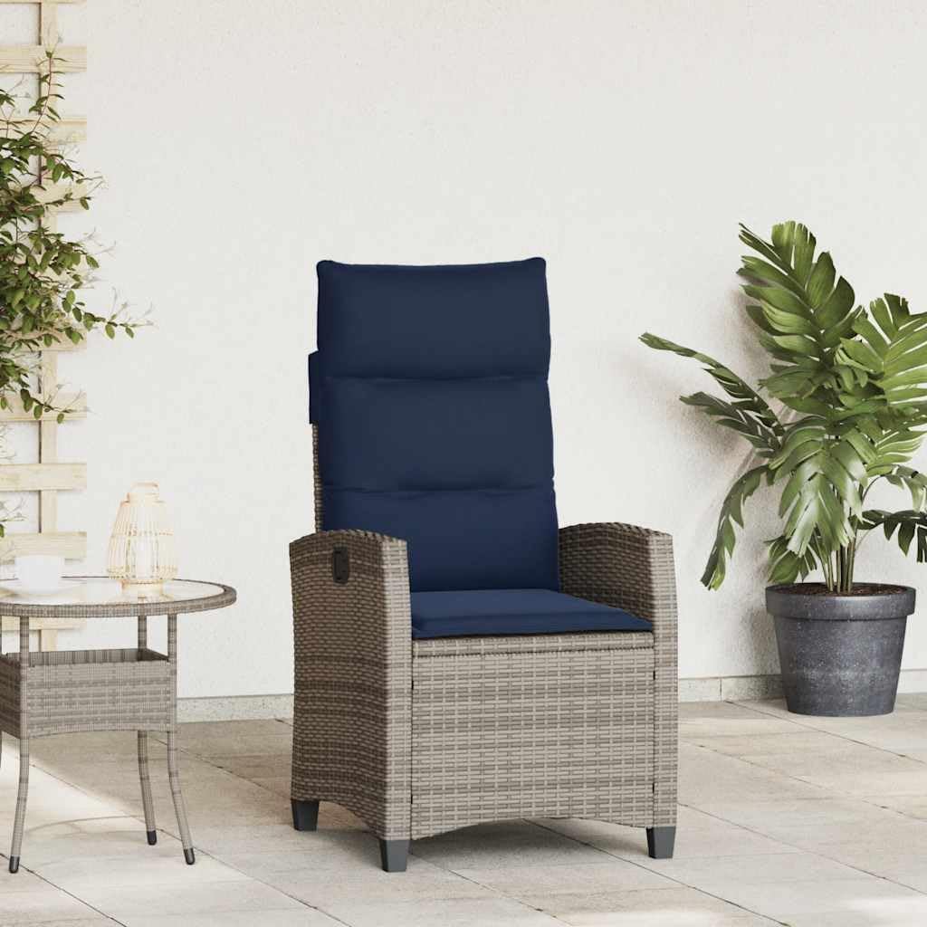 Chaise de jardin inclinable KTHLBRH - Rotin synthétique gris bleu avec table pliante et coussins lavables-Nestuphut