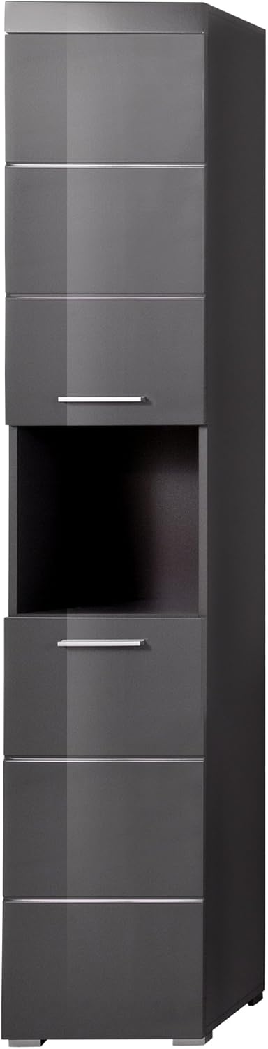 trendteam Amanda meuble haut salle de bain gris agave brillant - 37 x 31 x 190 cm format étroit - compartiment ouvert grand rangement - bois résistant humidité rayure-Nestuphut