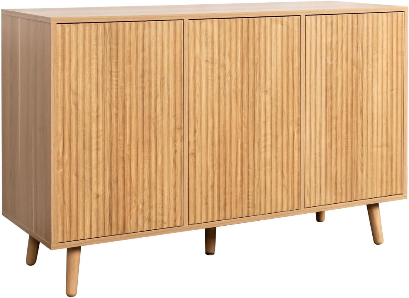 MB Muebles Bonitos Renzo buffet chêne marron - 120 x 40 x 76 cm portes cannelées design ondulé - mélamine pieds bois - meuble TV salon salle à manger-Nestuphut