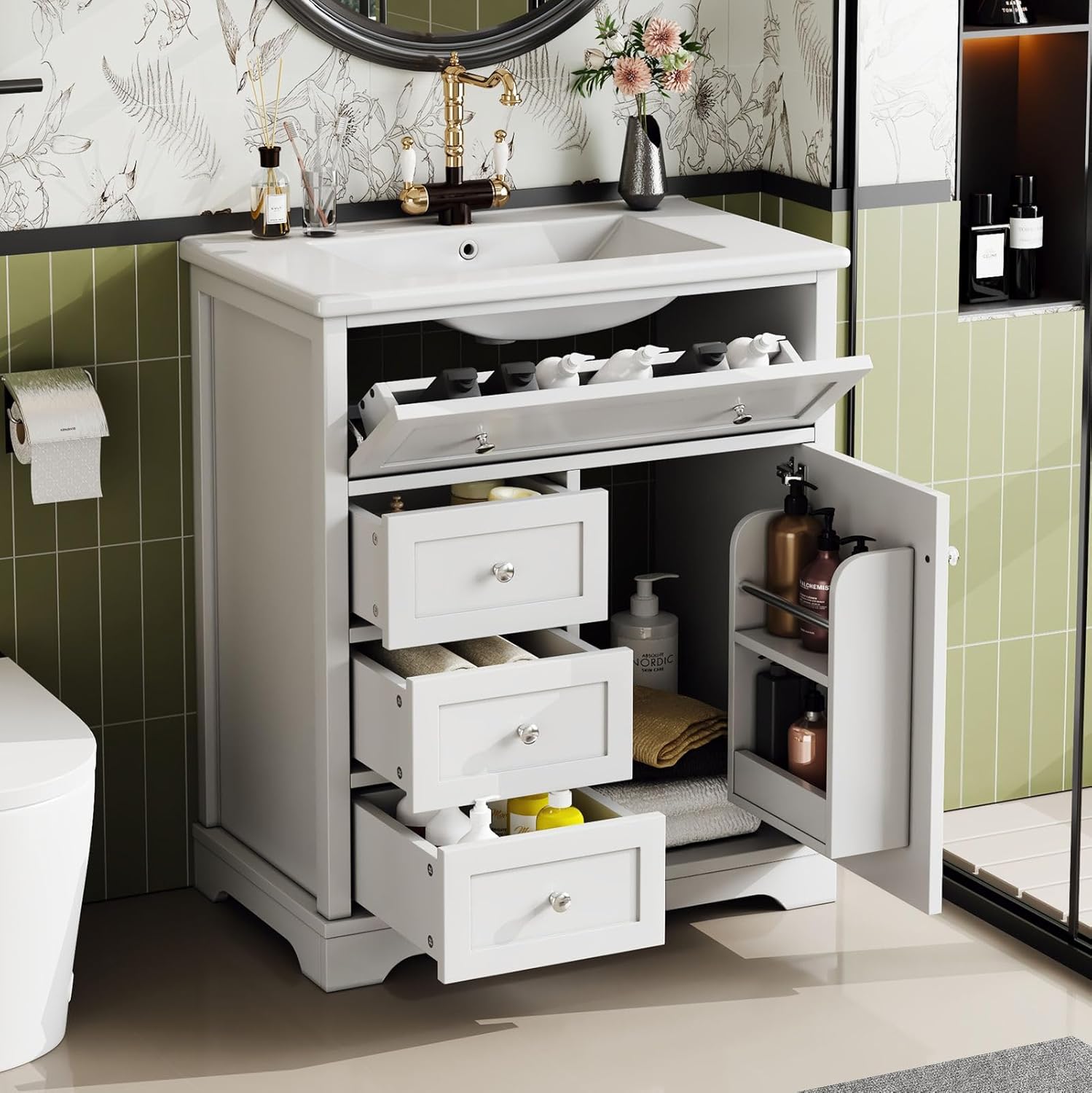 Meuble salle de bain entapuk lavabo meuble bas vasque ceramique 76 x 46 x 87 cm blanc-Nestuphut