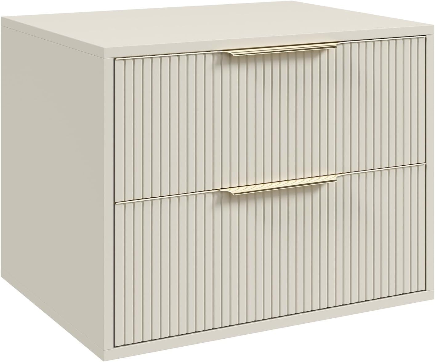 Badplaats Rimini meuble sous vasque beige - 60 x 46 x 46 cm suspendu - bois peint résistant à humidité - 2 tiroirs porte panneau plat-Nestuphut