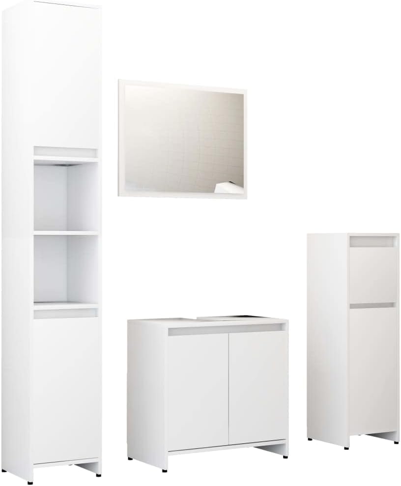 vidaXL ensemble meubles salle de bain blanc - 4 pièces bois d ingénierie - armoires avec rangement - organisateur de toilette intérieur style moderne-Nestuphut