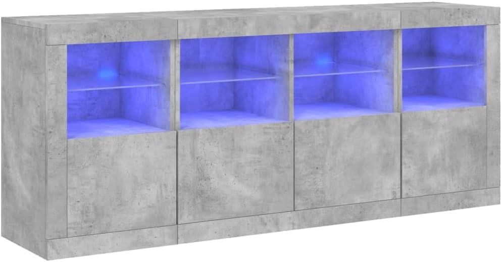 Buffet gris béton avec lumières LED - 163 x 37 x 67 cm montage au sol - bois d ingénierie éclairage LED RVB USB - style rustique salon chambre-Nestuphut