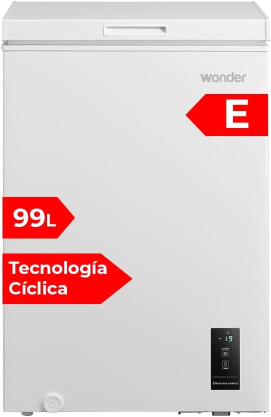 Wonder Congelateur Horizontal 99L Double Refroidissement Silencieux Classe E Stockage Alimentaire Compact 1 Panier Blanc - Congelateur Coffre Domestique - Solution de Conservation Efficace et Silencieuse-Nestuphut