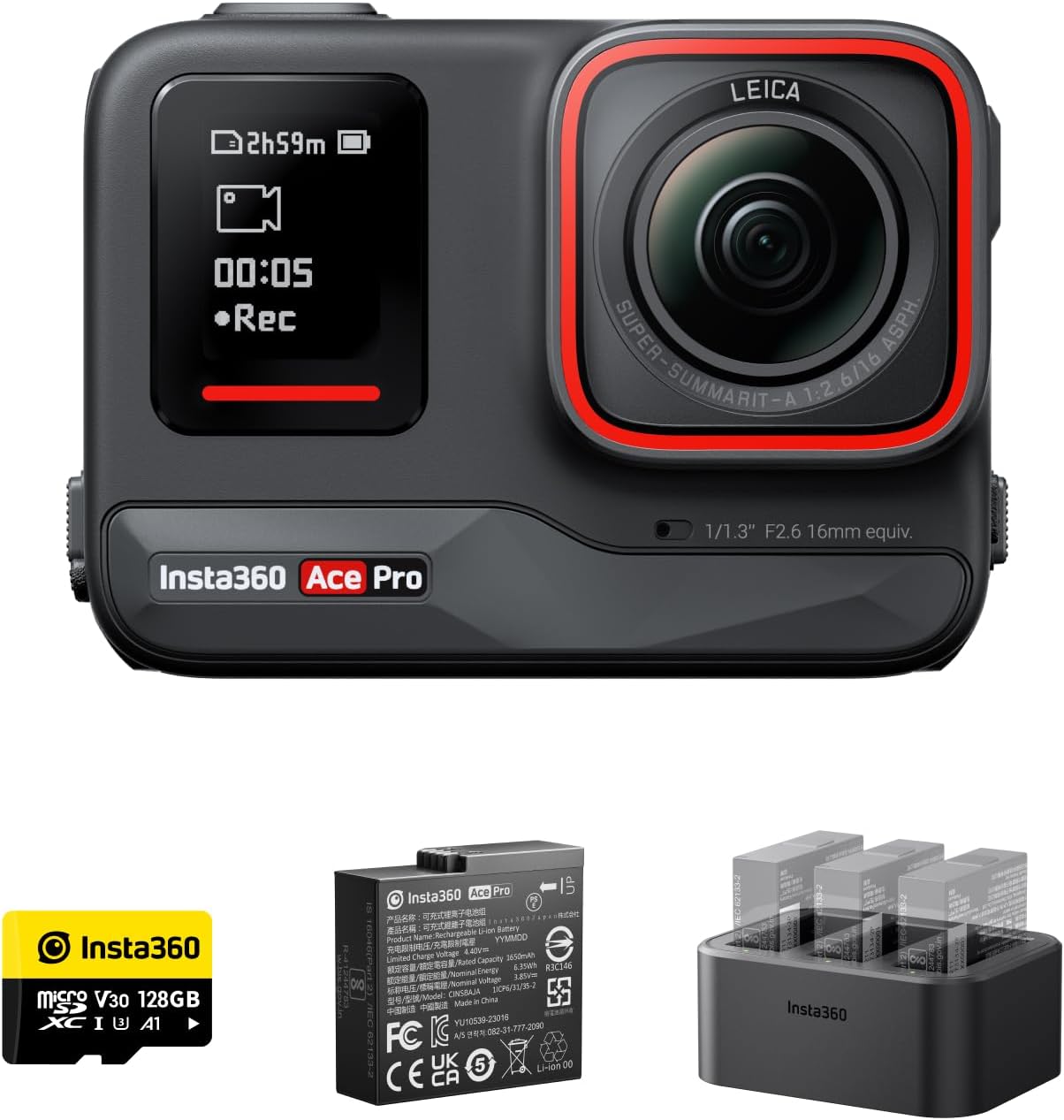 Caméra d'action Insta360 Ace Pro Kit d'endurance - 4K 120 ips - capteur 1 et 1,3 pouce - écran rabattable 2,4 pouces - WiFi Bluetooth-Nestuphut