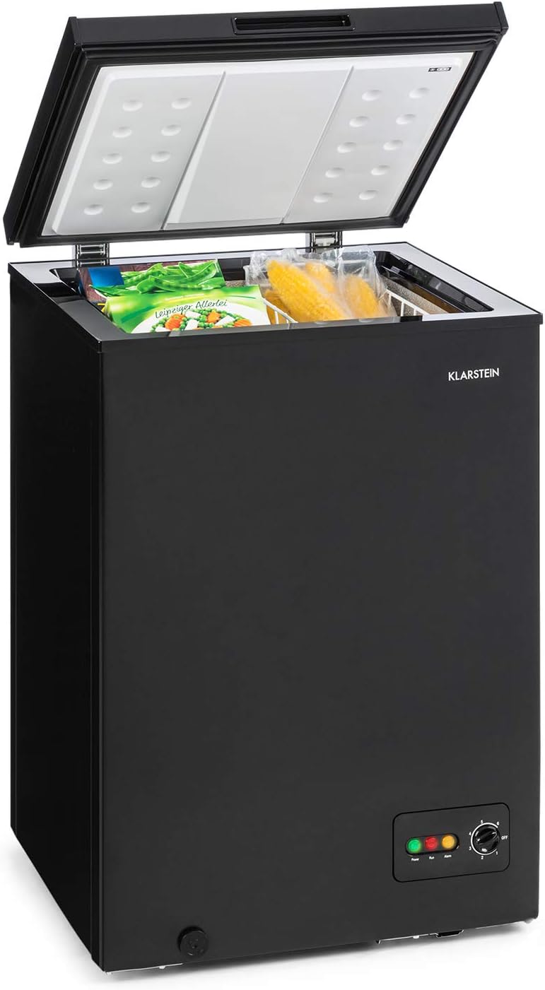 Klarstein Congelateur Coffre 99L Compact Chambre Maison Stockage Alimentaire Economique Etagere Panier Suspendu Pieds Metal Noir - Congelateur Horizontal Compact - Solution de Conservation Domestique Flexible-Nestuphut