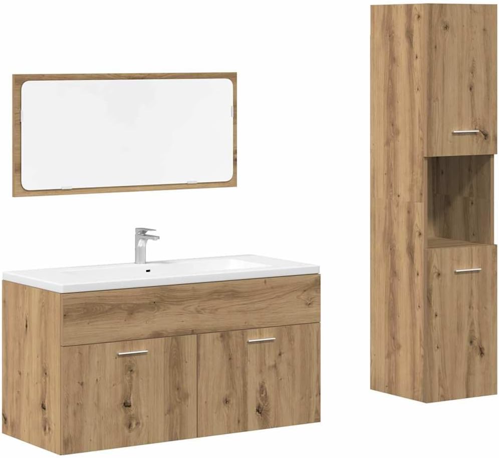 Ensemble meubles salle de bain chêne artisanal - 3 pièces bois d ingénierie - 90 x 38,5 x 46 cm - style moderne poids 41,25 kg-Nestuphut