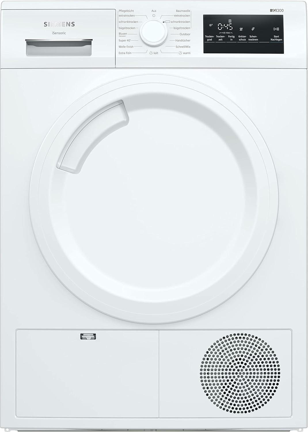 Siemens WT43HV03 iQ300 Seche Linge Pompe a Chaleur 7Kg AutoDry Outdoor Filtre EasyClean Acier Inox Protection Textile Blanc - Siemens WT43HV03 iQ300 Seche Linge Pompe a Chaleur 7Kg AutoDry Outdoor - Sechage Doux Intelligent Textile Delicat-Nestuphut