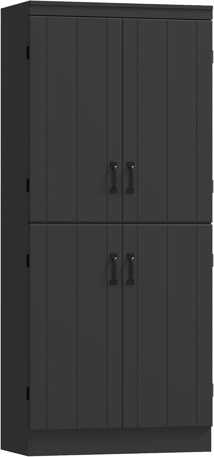 Buffet cuisine HOMCOM 176 cm armoire haute 4 portes 6 niveaux etageres reglables noir rangement grande capacite-Nestuphut