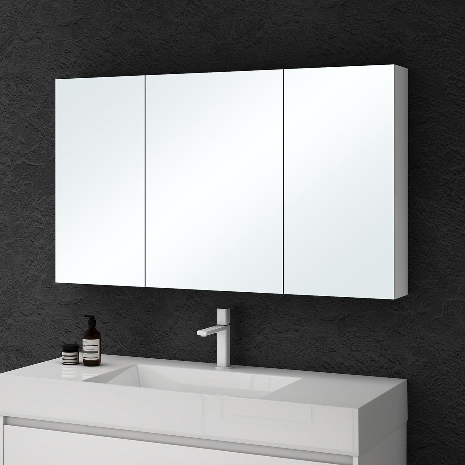 Armoire salle de bain Sogood doporro miroir 3 portes 120 x 15 x 70 cm blanc mat bois etageres reglables LED-Nestuphut