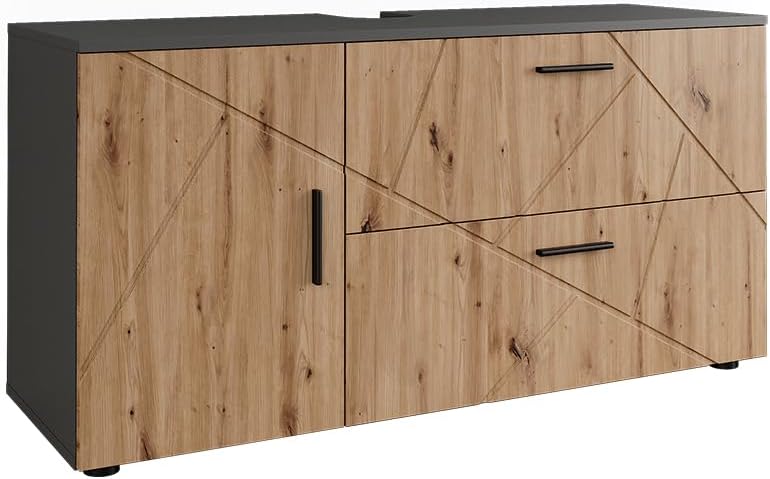 Vicco Irma meuble sous vasque anthracite et artisan - 120,1 x 41 x 60,6 cm montage au sol - bois d ingénierie peint - 2 tiroirs 1 porte dalle-Nestuphut