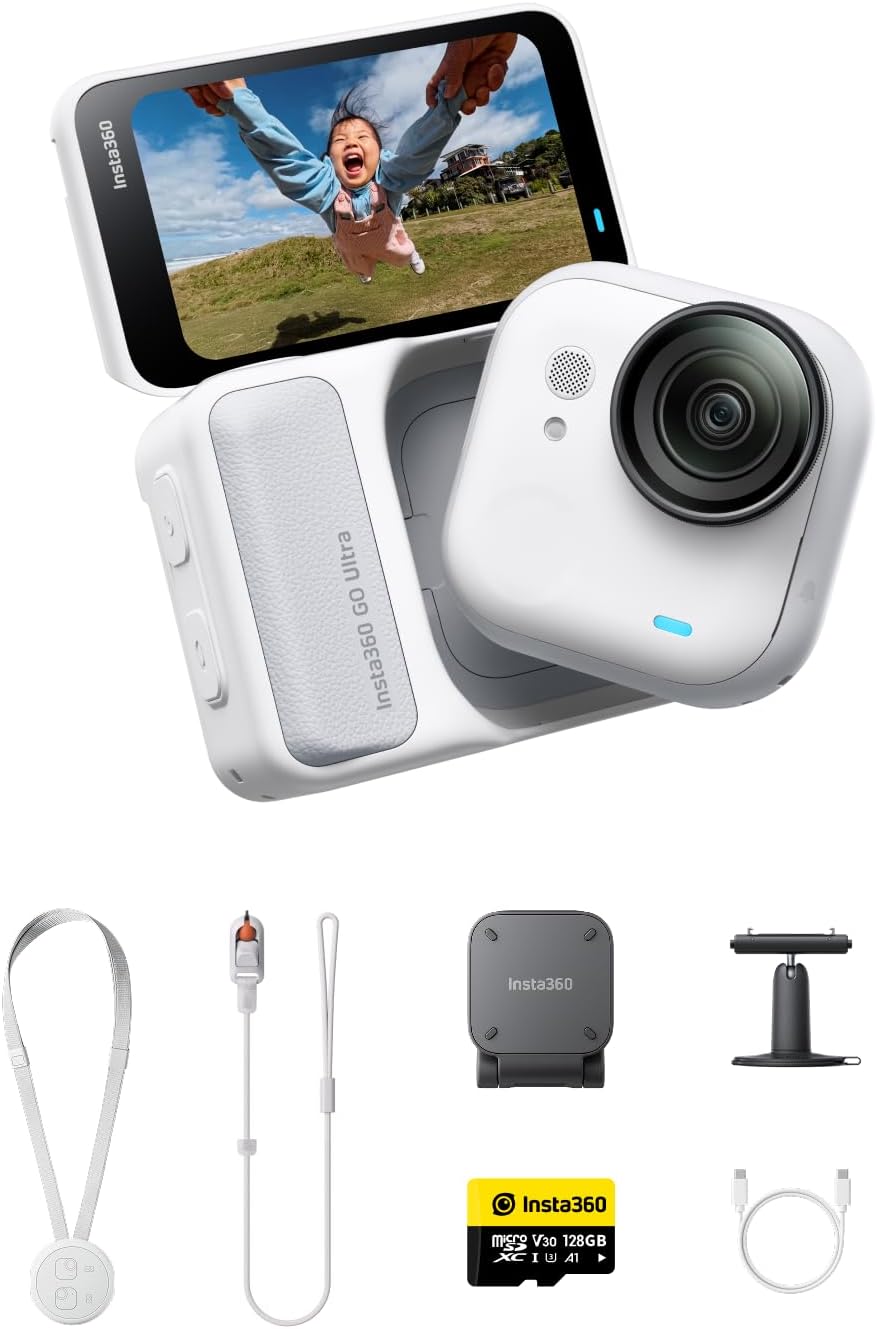 Caméra mains libres Insta360 GO Ultra Pack Essentiels - 4K - Blanc arctique - stabilisation FlowState - basse lumière - étanche 10 m-Nestuphut