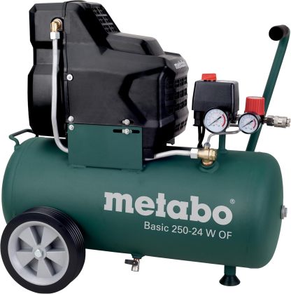 Compresseur Metabo Basic 250-24 W OF 24 L 8 bar sans huile 1500 W 230 V avec manomètre pour applications mobiles-Nestuphut