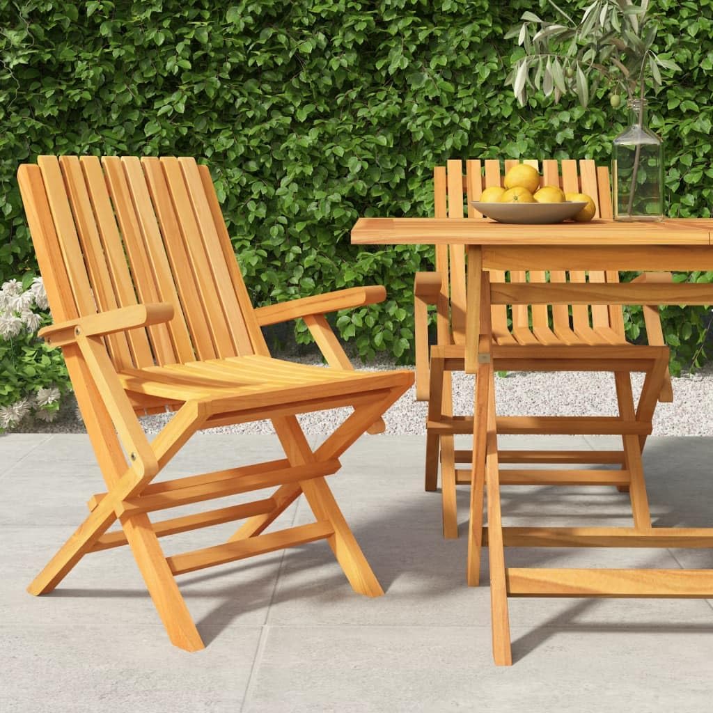 Lot de 2 chaises pliantes d'extérieur WHOPBXGAD en bois massif de teck brun 61 x 67 x 90 cm-Nestuphut