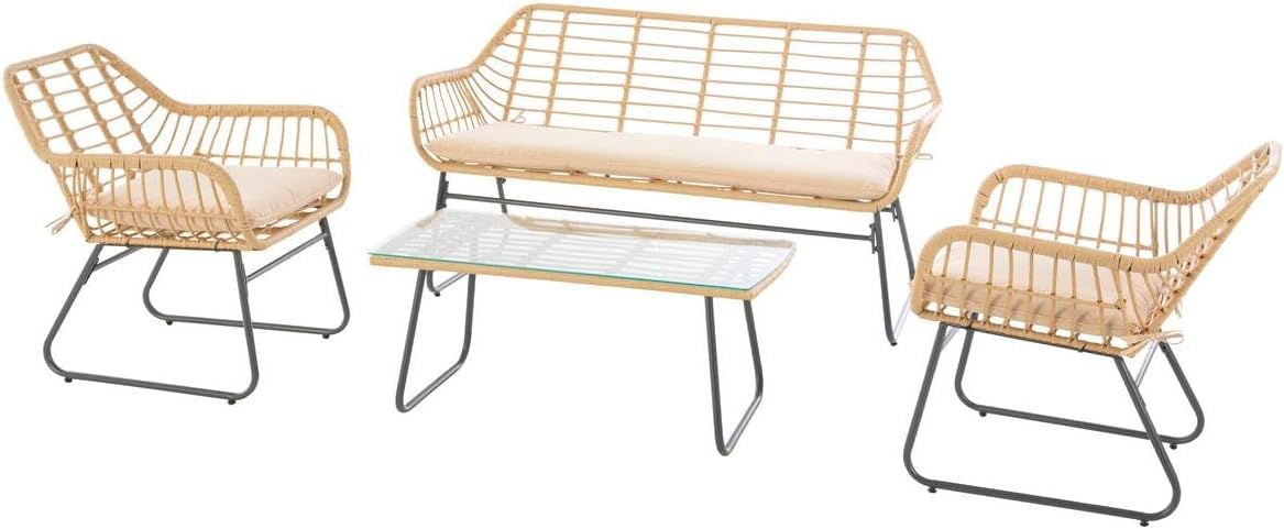 Hespéride Salon de Jardin Lambada sesame 4 places avec table basse rectangulaire mobilier extérieur tendance-Nestuphut