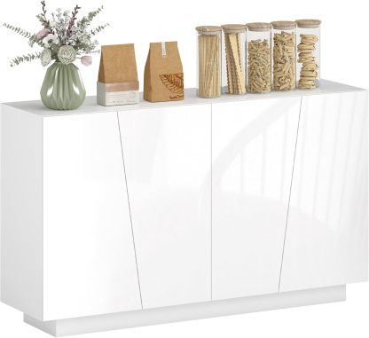 HOMCOM buffet blanc haute brillance - 70 x 40 x 88 cm placard double porte géométrique - bois d ingénierie étagère réglable - rangement moderne cuisine salon-Nestuphut