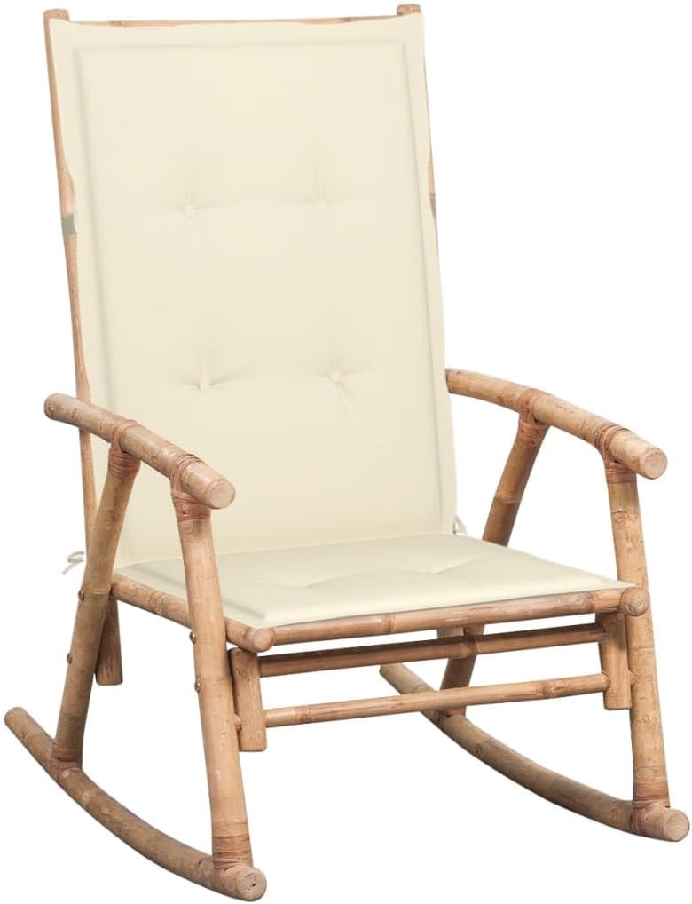 Chaise de jardin Frdhee - Bambou marron avec coussin - chaise repas moderne et bascule extérieure-Nestuphut