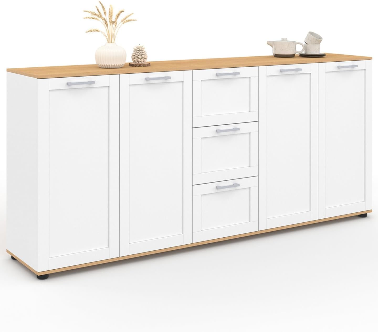 Buffet moderne IDMarket VITO 180 cm 4 portes 3 tiroirs bois blanc meuble rangement grande capacite-Nestuphut