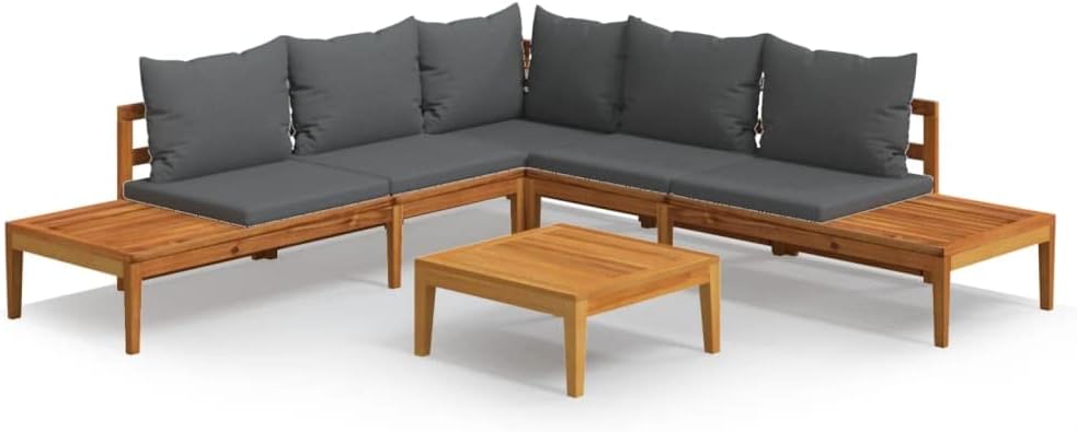 vidaXL Salon de Jardin 4 pieces en bois d acacia avec coussins mobilier de patio terrasse jardin gris fonce-Nestuphut