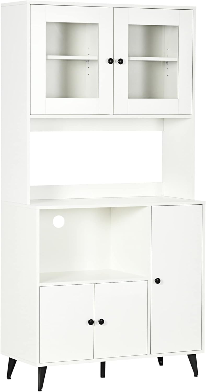 Armoire cuisine HOMCOM 90 cm buffet micro onde portes vitrées passe cable rangement moderne blanc-Nestuphut
