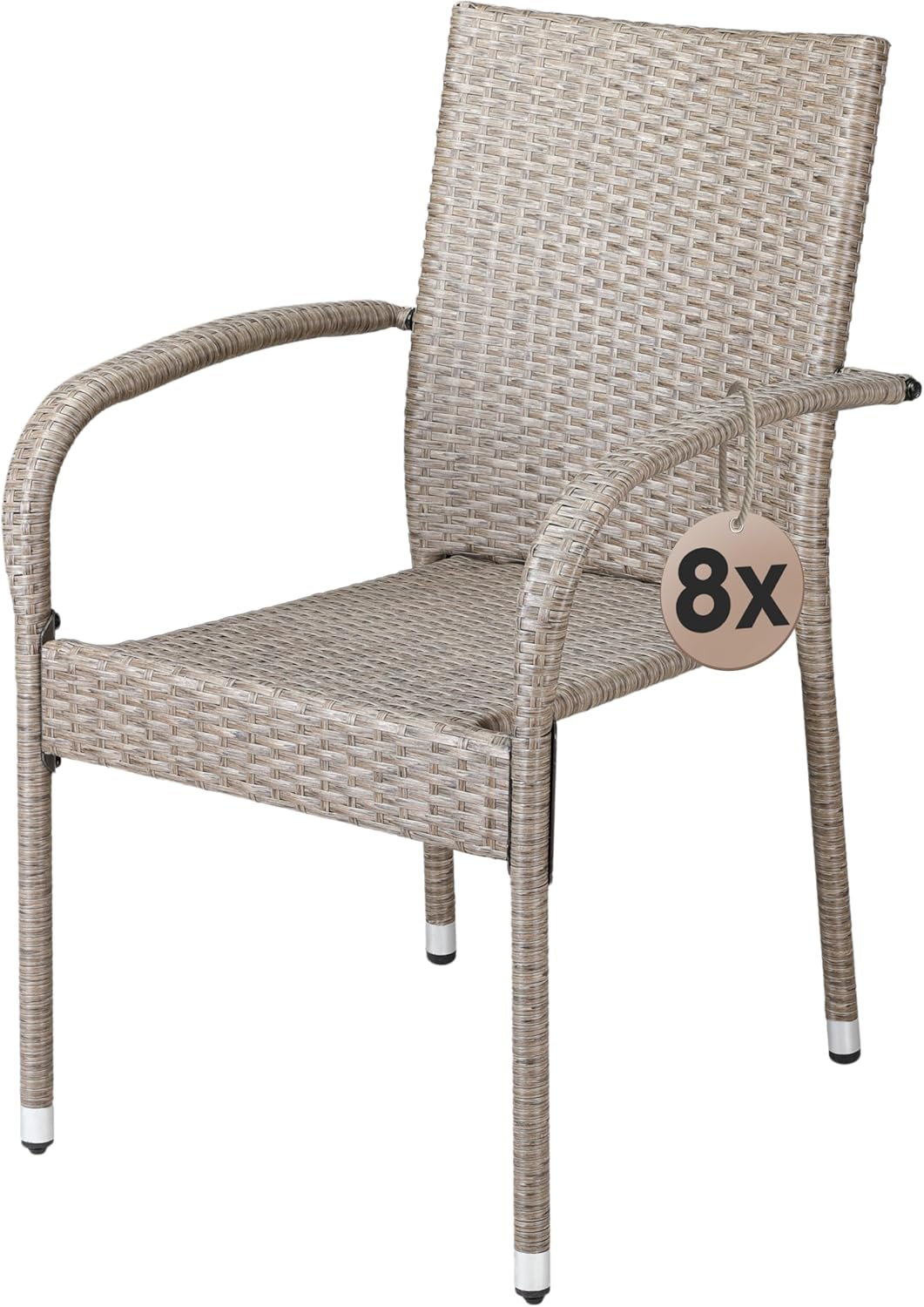 Casaria - Lot de 8 fauteuils de jardin crème empilables - Polyrotin avec accoudoirs et cadre acier-Nestuphut