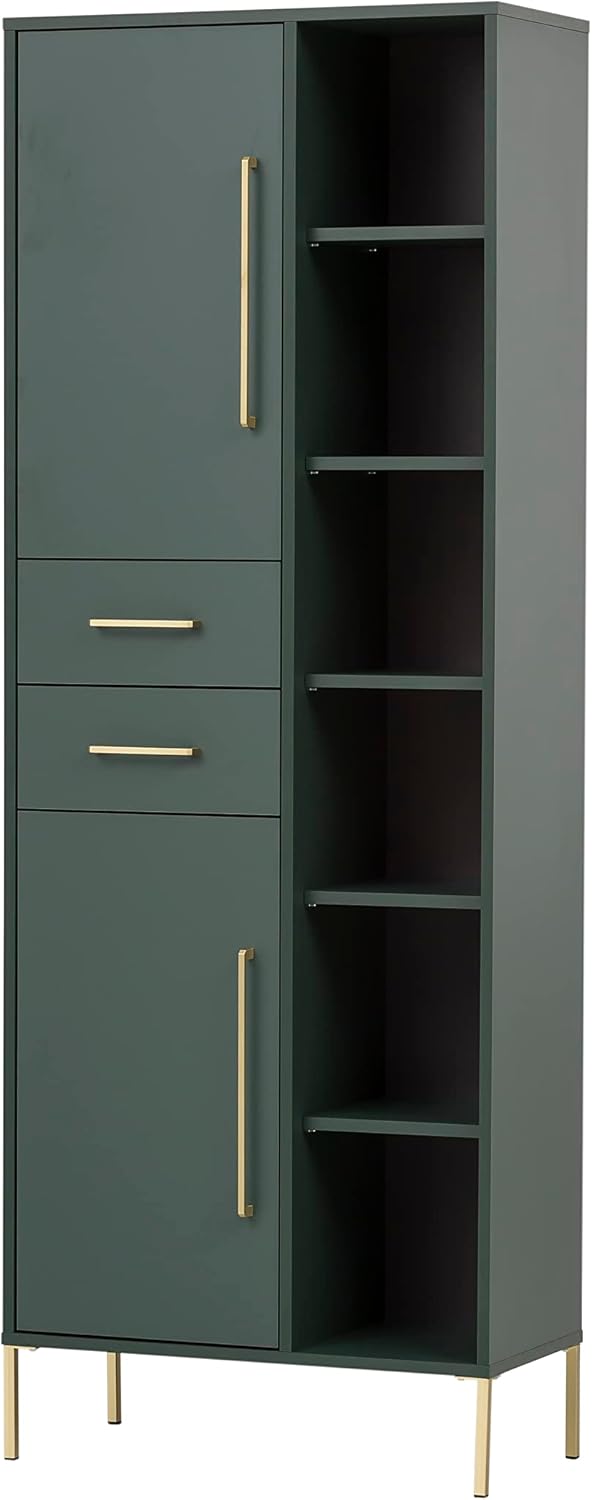 Schildmeyer Kent armoire vert forêt et doré - 67,1 x 33,1 x 184,3 cm pour chambre - bois d ingénierie compartiments ouverts - fermetures douces porte panneau plat-Nestuphut