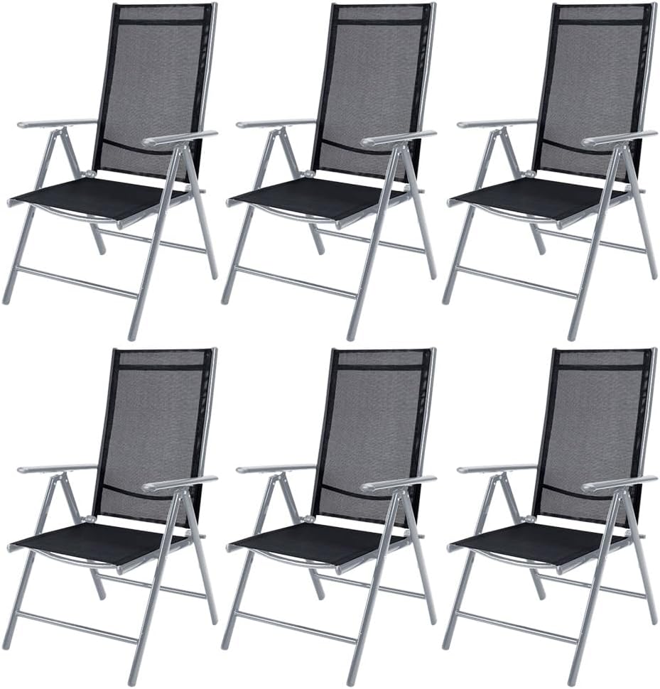 Casaria lot de 6 chaises jardin pliantes argent - 55 x 65 x 110 cm aluminium charge 120 kg - dossier haut réglable 8 positions - camping balcon terrasse-Nestuphut
