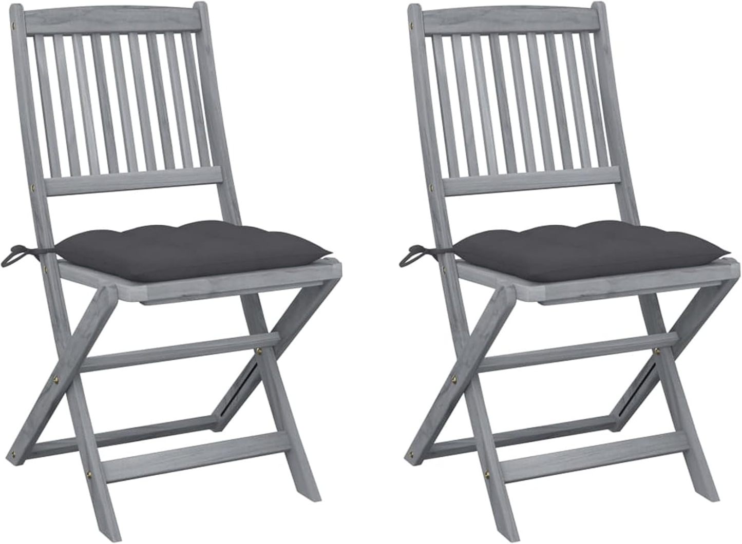 Lot de 2 chaises pliables de jardin ZEYUAN - Bois d'acacia avec coussins anthracite - mobilier repas patio-Nestuphut