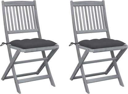 Lot de 2 chaises pliables de jardin ZEYUAN - Bois d'acacia avec coussins anthracite - mobilier repas patio-Nestuphut