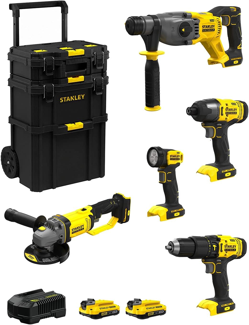 Kit Stanley FatMax SVK500 18 V - perforateur meuleuse perceuse visseuse lampe avec batteries-Nestuphut