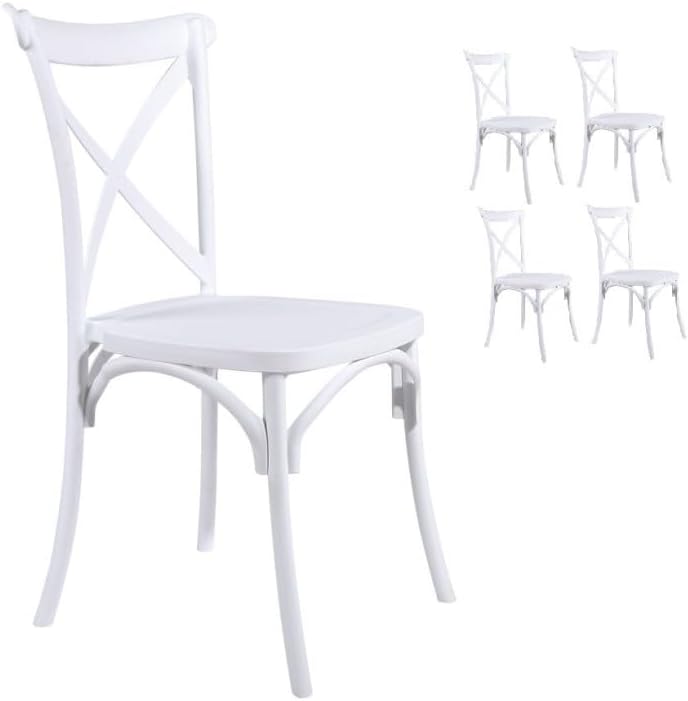 Kosmi Bistrot - Lot de 4 chaises blanches en résine polypropylène - Dos croisé pour cuisine terrasse et jardin-Nestuphut