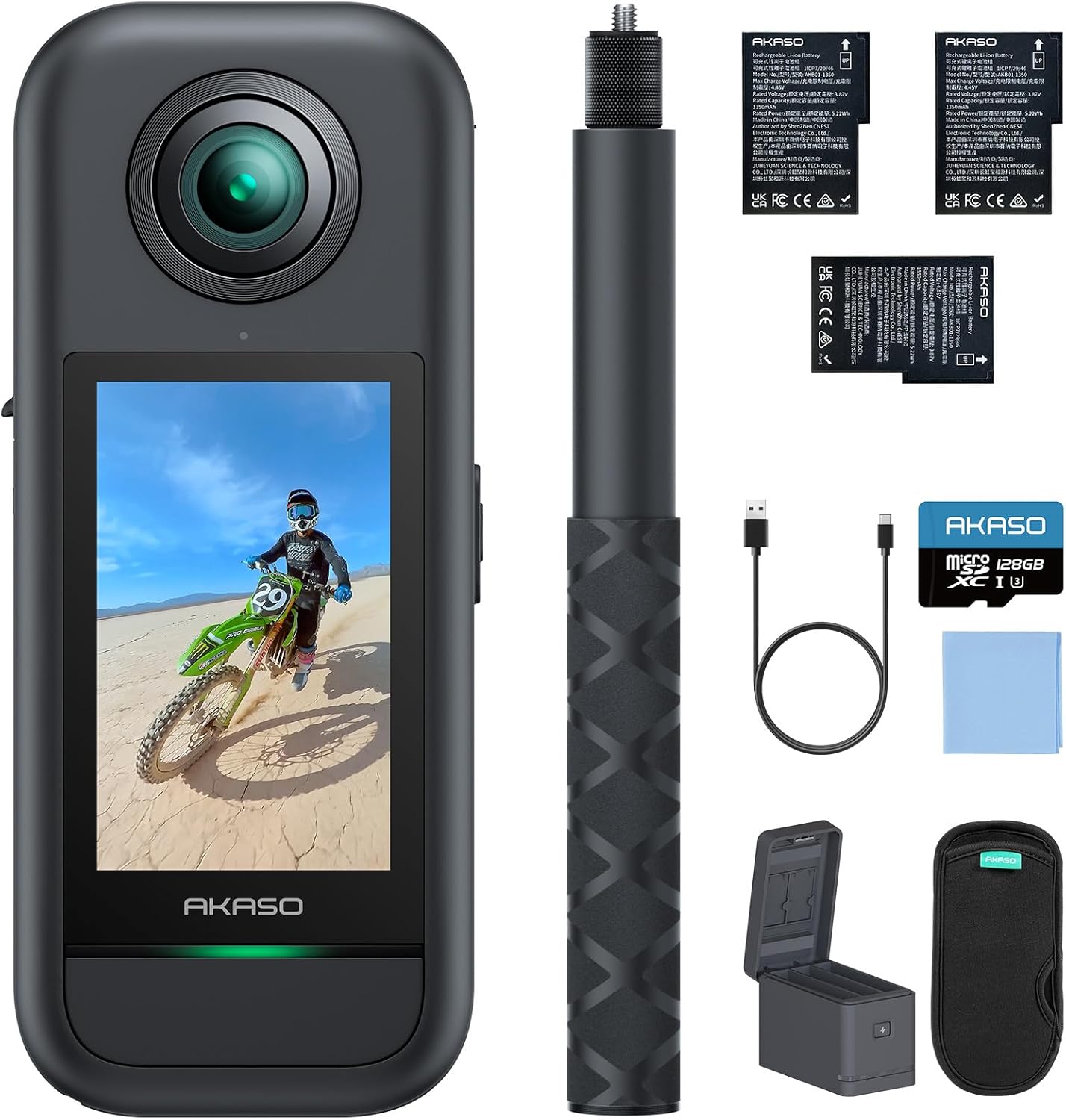 AKASO 360 Kit de Création - Caméra sport 360 5.7K - Carte 128 Go écran tactile SuperSmooth et suivi AI-Nestuphut