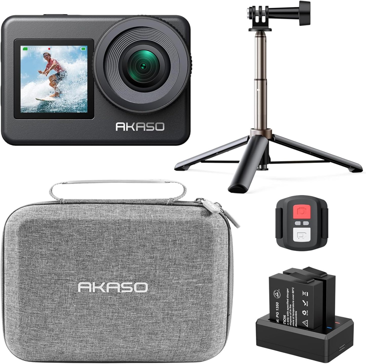 AKASO Brave 7 - Caméra sport 4K 30fps - Kit perche à selfie double écran tactile télécommande et 2 batteries-Nestuphut