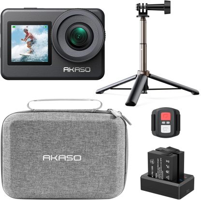AKASO Brave 7 - Caméra sport 4K 30fps - Kit perche à selfie double écran tactile télécommande et 2 batteries-Nestuphut