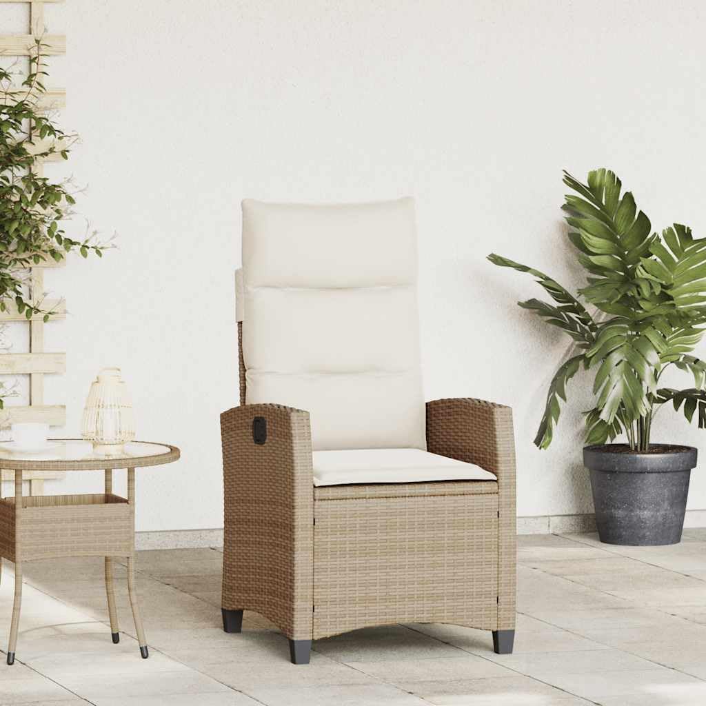 Chaise de jardin inclinable KTHLBRH - Rotin synthétique beige crème avec table pliante et coussins lavables-Nestuphut