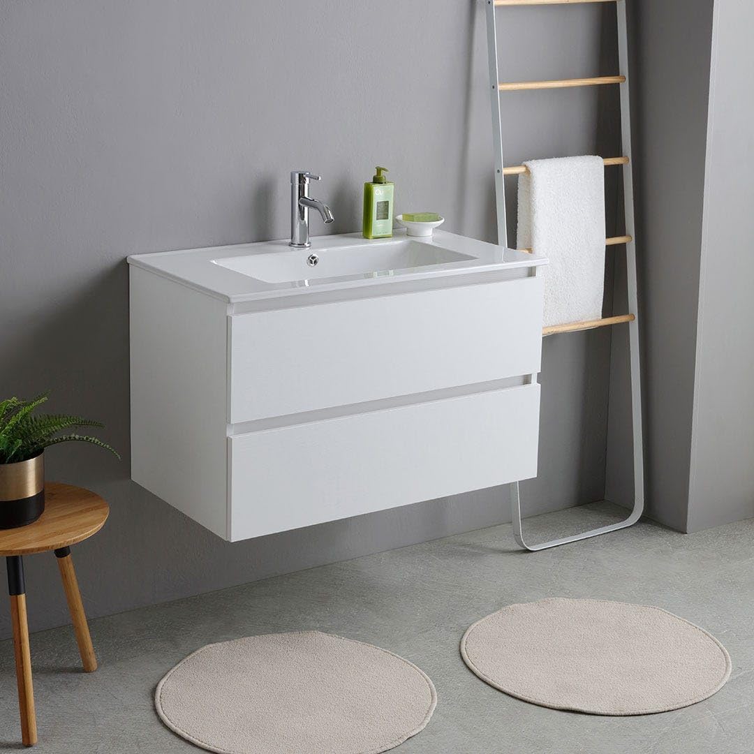 Meuble salle de bain Kiamami Valentina 80 cm blanc effet bois vasque ceramique Bilbao meuble bas-Nestuphut