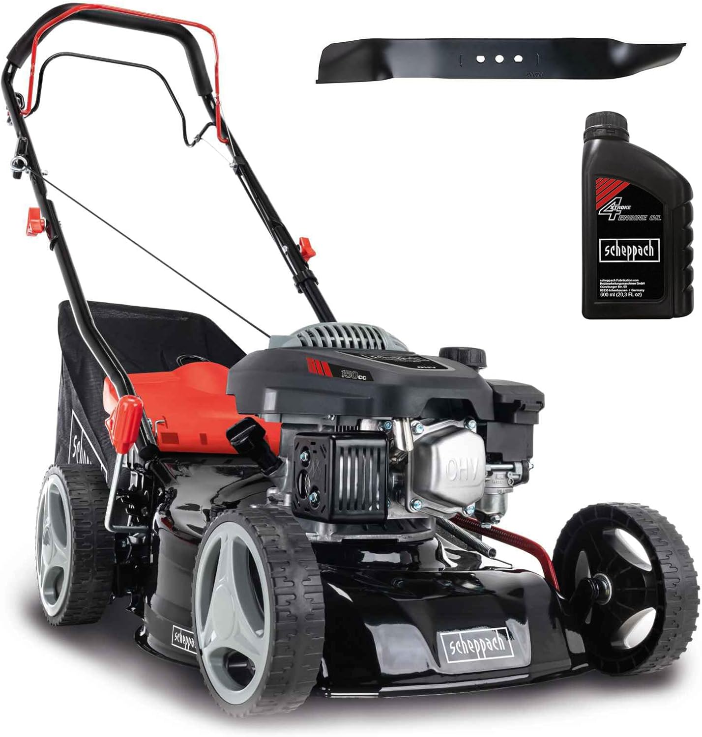 Scheppach MS150 42 tondeuse thermique autotractée - Moteur 3,7 CV coupe 42 cm panier 45 L et 7 hauteurs-Nestuphut
