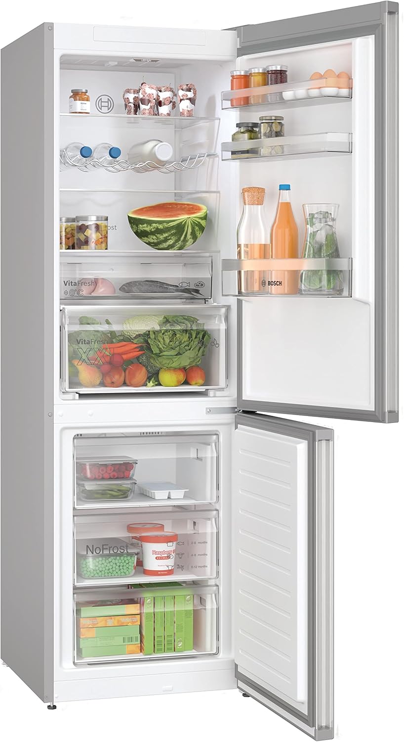 Bosch Réfrigérateur Combiné Série 4 KGN367LDF Pose Libre 321L Inox Congélateur Bas Alarme de Porte Double Porte-Nestuphut
