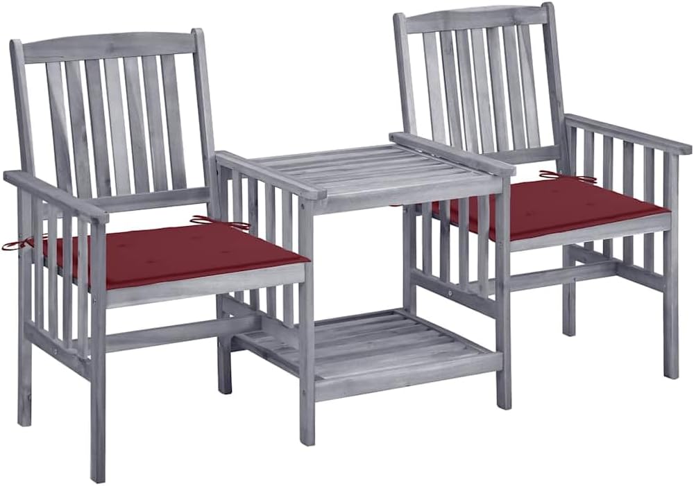 Chaises de jardin Générique avec table à thé et coussins - Bois d'acacia solide - ensemble terrasse-Nestuphut