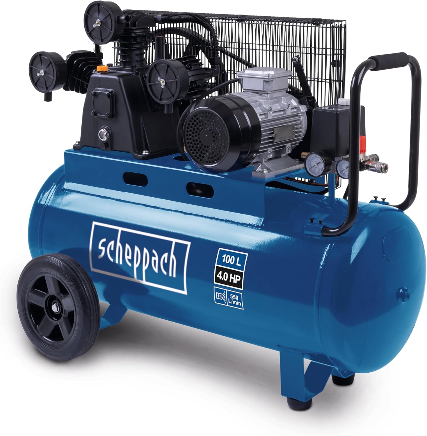 Compresseur à air Scheppach HC550TC 400 V tri cylindres 100 L 10 bar 3000 W entraînement par courroie aspiration 550 L par min-Nestuphut