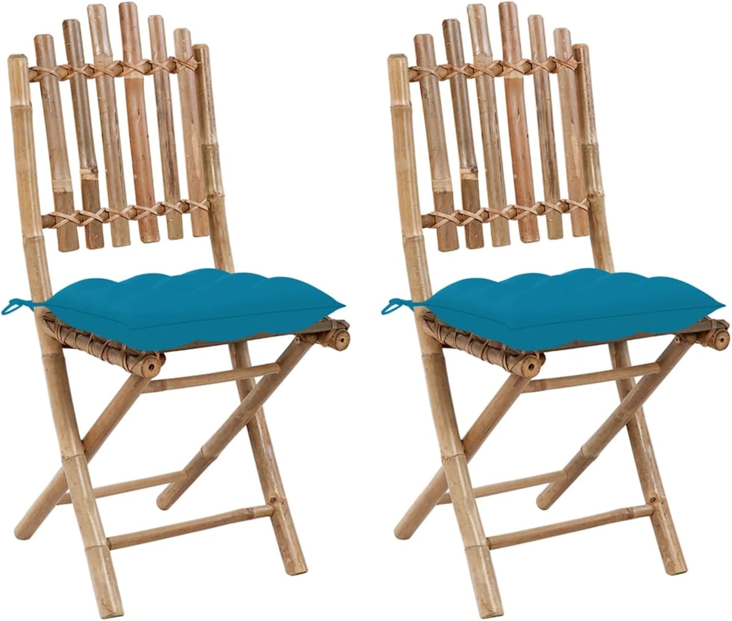 Lot de 2 chaises pliables de jardin Sufrk en bambou bleu avec coussins pour table extérieure-Nestuphut