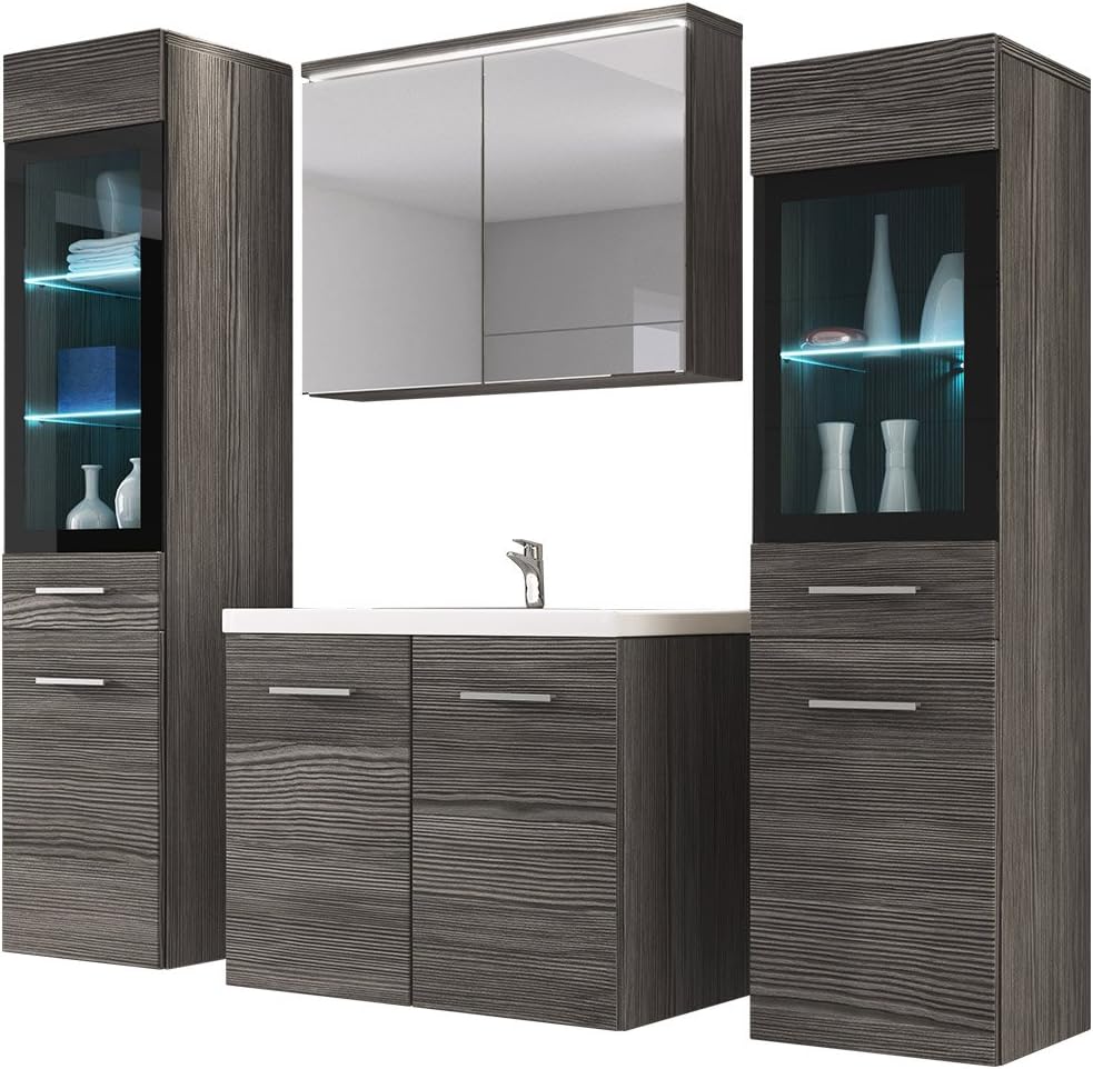 Udine II ensemble meubles salle de bain bodega - lavabo siphon armoire miroir - meuble haut complet - style moderne sans éclairage assemblage requis-Nestuphut
