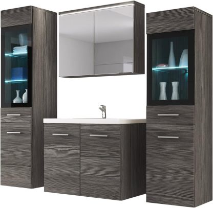 Udine II ensemble meubles salle de bain bodega - lavabo siphon armoire miroir - meuble haut complet - style moderne sans éclairage assemblage requis-Nestuphut