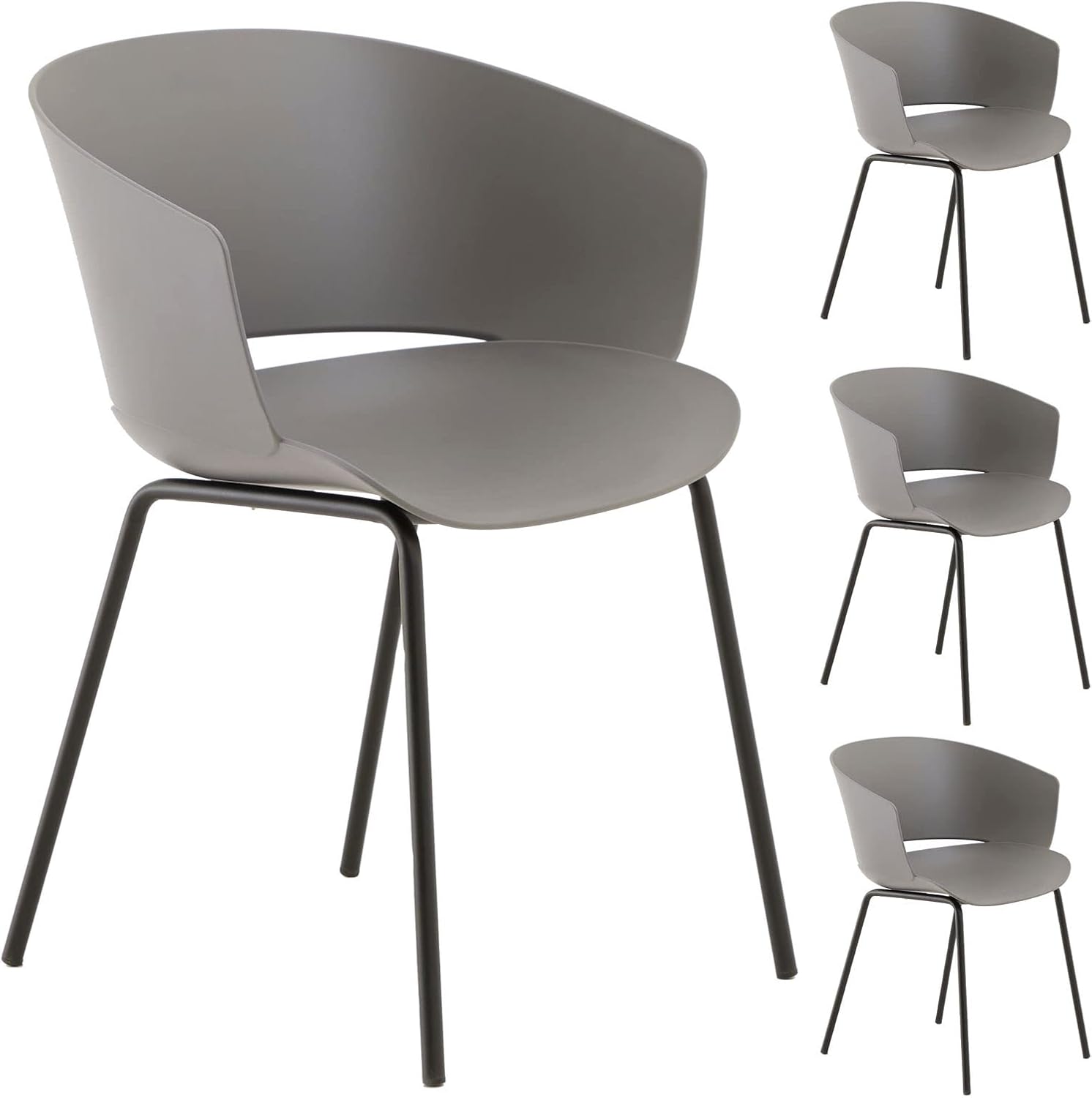 IDIMEX NIVEL lot de 4 chaises de jardin grises - 60 x 80 x 56 cm plastique polypropylène - dossier plein empilable métal noir - extérieur terrasse-Nestuphut