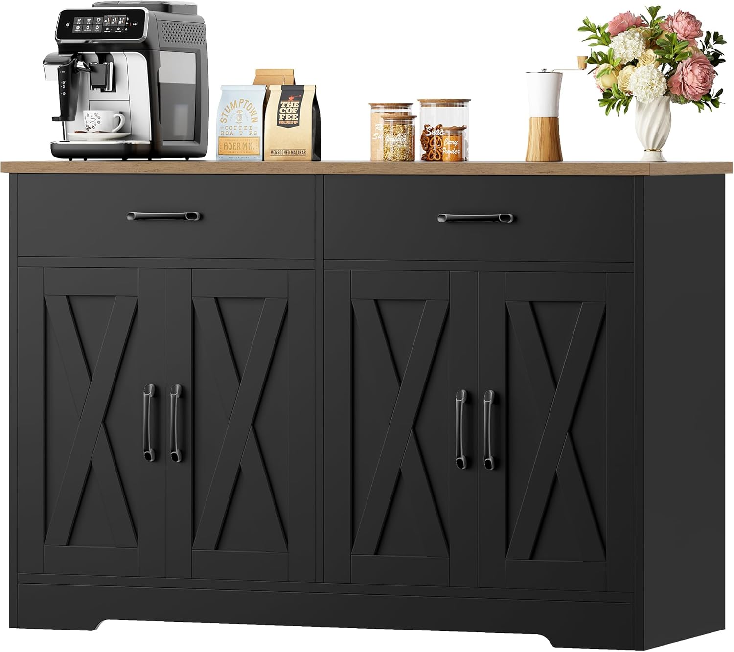 Buffet cuisine HOCSOK 120 cm meuble rangement 2 tiroirs 4 portes grande capacite noir antique-Nestuphut
