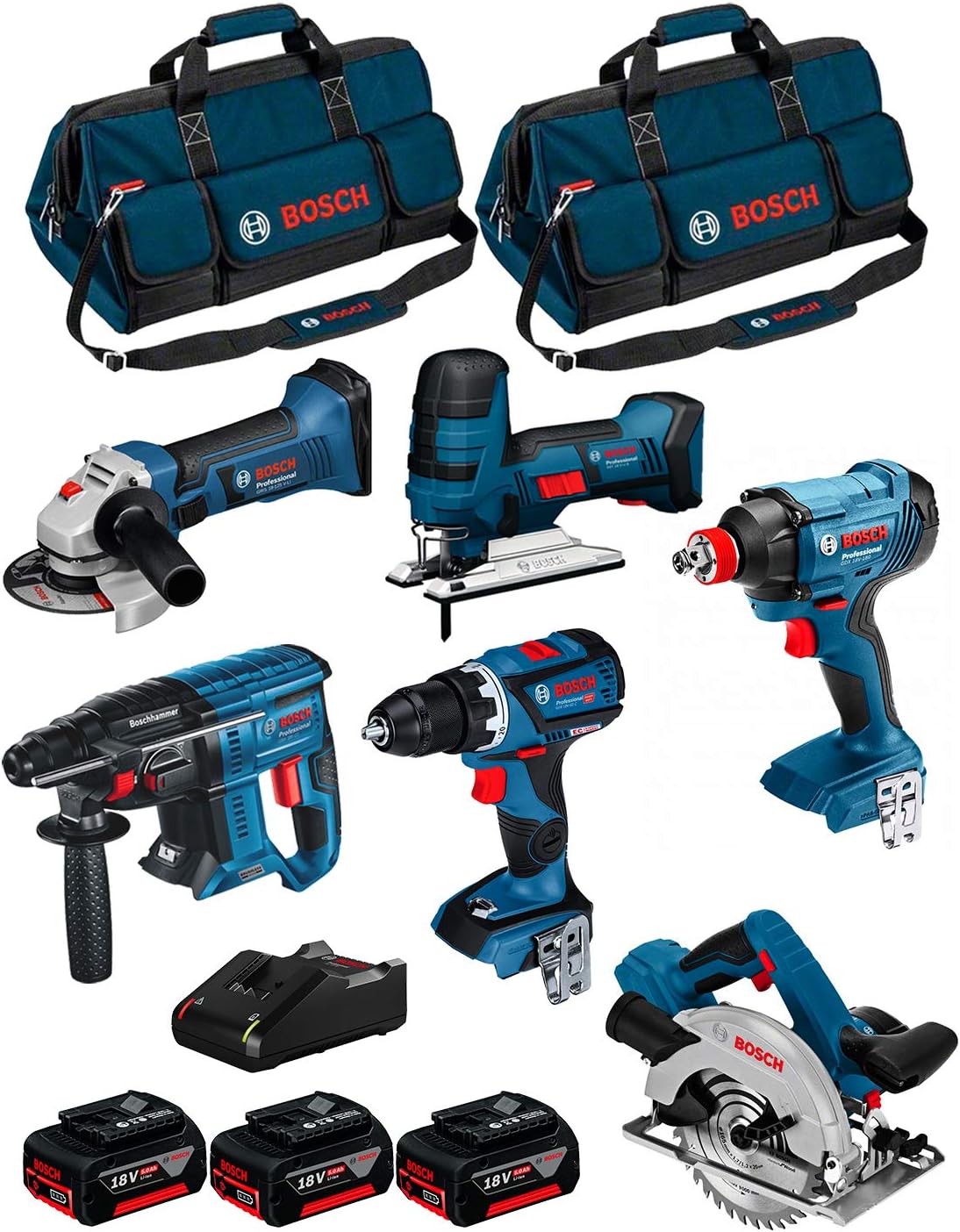 Kit outils électroportatifs Bosch 18 V BK602BAG - 6 machines sans fil avec 3 batteries chargeur et sacs-Nestuphut
